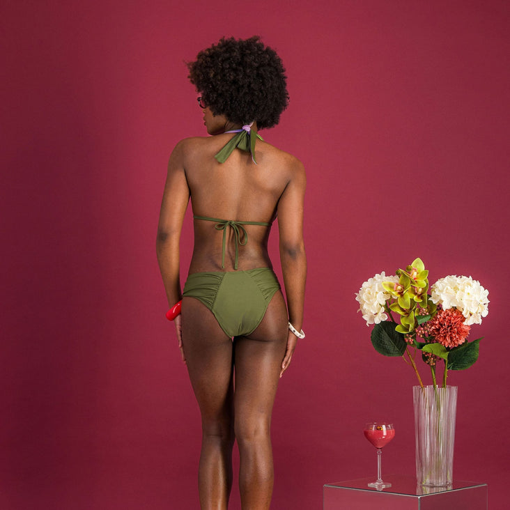 DAHLIA OLIVE - ENSEMBLE MAILLOT MENSTRUEL RÉVERSIBLE- FLUX LÉGER À MOYEN
